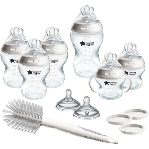 Tommee Tippee Natural Start Grow with Baby Bottle Set, 5oz, 9oz and 11oz, Slow, Medium and Thicker Flow Nipples, Removable Bottle Handles, Self-Sterilizing