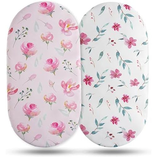 Soarwg Kids Bassinet Sheets, Bassinet Sheets for Baby Girl, Bassinet Sheet Neutral Fit for Rectangle, Round, Oval, Hourglass Bassinet Mattress, Flexible for Different Bassinet Pad/Mattress, 2 Pack