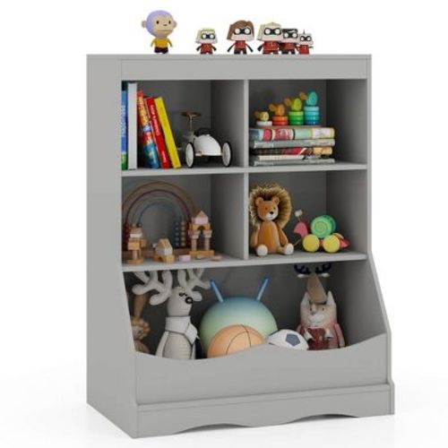 Costway 3-Tier Children's Multi-Functional Bookcase Toy Storage Bin Floor Cabinet Gray/White/Natural