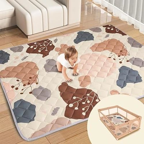 Baby Play Mat for Floor 71'' x 59'' Baby Crawling Mat Foldable Play Mat Thicken Soft Padding Playmats for Babies and Toddlers Infants Easy Care Machine Washable (Boho)