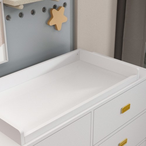 Timechee Dresser 6 Drawers With Baby Changing Table In White/Grey Golden Handle - 45.1"W White