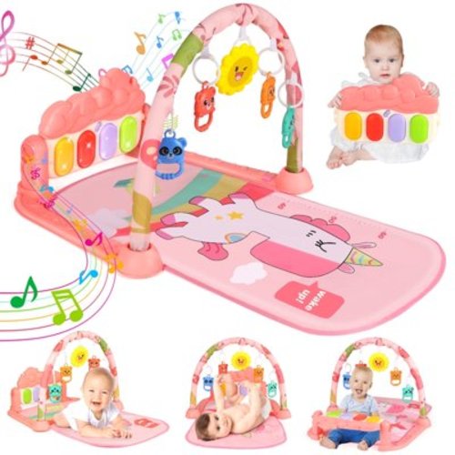 Huge Wave Baby Play Mat, Baby Play Gym Funny Piano Tummy Time, Activity Mat with 5 Infant Learning Sensory Toys, Music and Lights Boy & Girl Gifts for Newborn Baby 0 to 3 6 9 12 Months
