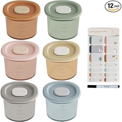 Moonkie Silicone Baby Food Containers | 4 oz Baby Food Storage Jars with Airtight Lids | Reusable Baby Food Jars, Freezer,Microwave and Dishwasher Safe, Perfect for Infant & Toddler