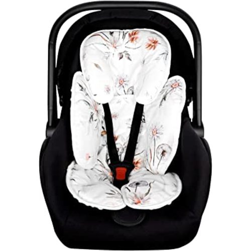 CARUILI Infant Car Seat Insert, 2 in 1 Carseat Head Support for Newborn Girl, Soft Baby Car Seat Head Body Support Cushion Pillow, Reversible & Adjustable Baby Headrest for Stroller, Swing, White