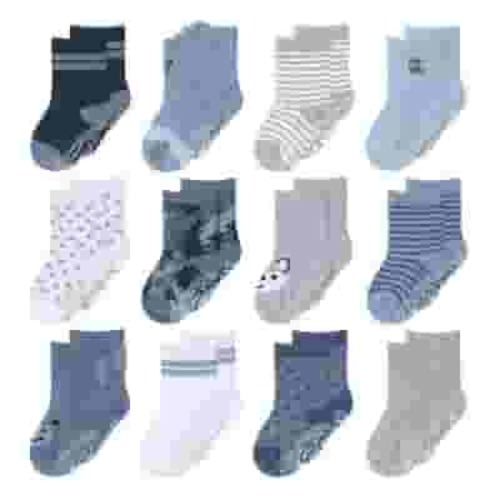 The Peanutshell Baby Boys 12pk Organic Cotton Socks, Blue/Grey