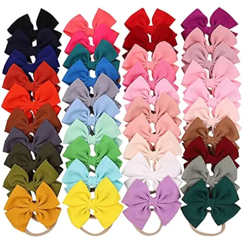 jollybows 40pcs Baby Girls Hair Bows Headband Nylon Hair Band Elastic Hair Accessories for Kids Infants Toddlers