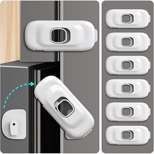Cabinet Fridge Locks Baby Proofing, 6 Pack Child Proof Cabinet Refrigerator Locks, Baby Child Safety Frigerator Locks for Cabinets, with Strong Adhesive Pad for Draw Kitchen Oven (White, 6 Pack)