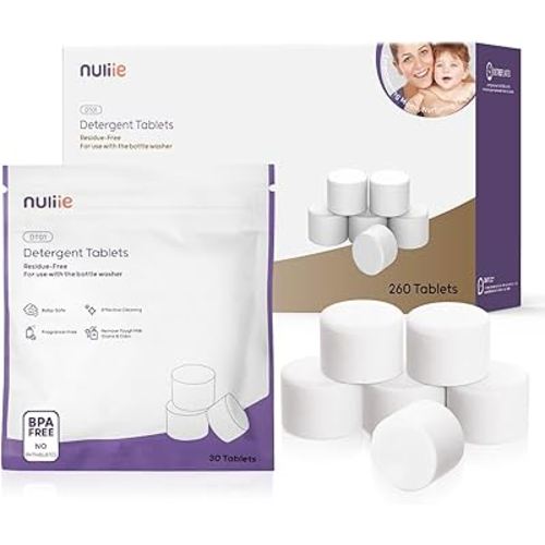 Nuliie 260 High-Efficiency Detergent Tablets for Momcozy, Baby Brezza, GROWNSY Bottle Washers, Fast-Dissolving, Remove Milk Residue & Odor, Gentle Formula Safe for All Baby Bottle Washers