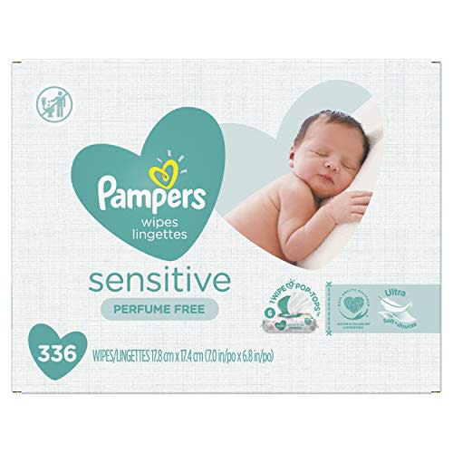 Baby Wipes, Pampers Sensitive Water Based Baby Diaper Wipes, Hypoallergenic and Unscented, 6 Pop-Top Packs, 336 Total Wipes (Packaging May Vary)