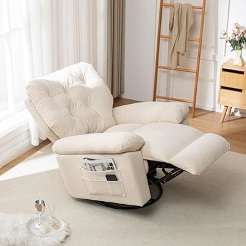Glider Rocker Recliner,Swivel Rocking Recliner Chair,Reclining Sofa Rocking Chair Nursery,23.7 Inches Deep Seat & 24 inches High Back Sofa Couch,for Living Room, Bed Room,Office (Beige)