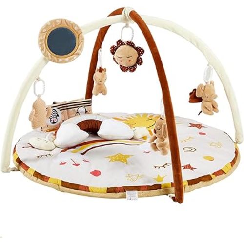 Baby Gym Play Mat, Baby Activity Center with 9 Detachable Toys for Stage Sensory&Motor Skills&Cognitive Development, Padded Tummy Time Mat Washable Non-Slip, Essential for Newborn Infants to Toddlers