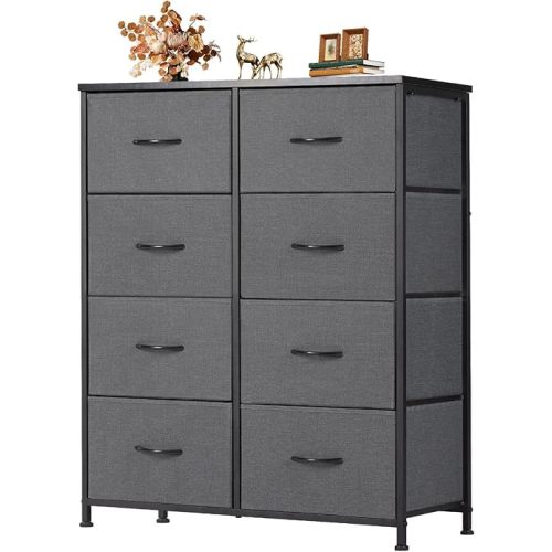 Dresser for Bedroom with 8 Drawers, Anti-Tip Tall Fabric Chests Storage Organizer Tower Furniture with Wooden Top Metal Frame for Clothes, Closet, Living Room, Hallway, Entryway