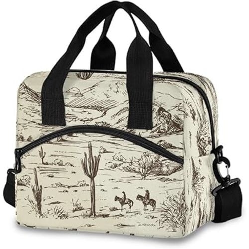 American Western Cowboy Cactus Portable Lunch Bag Insulated Lunch Box Tote Food Container Meal Prep Cooler Handbag