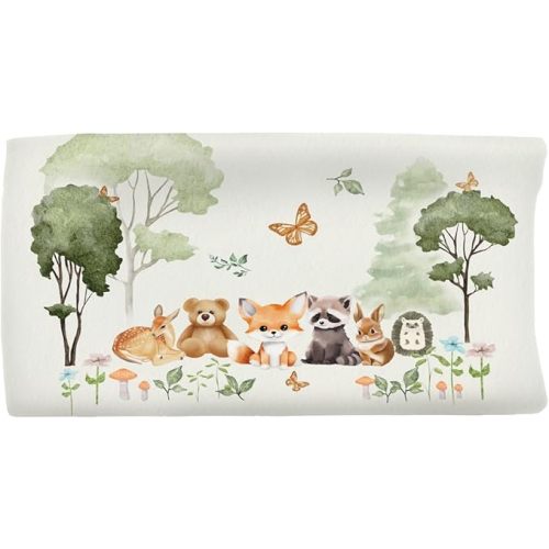 Watercolor Animals Boho Leaves Baby Changing Pad Covers for Boy Girl Deer Bear Raccoon Rabbit Hedgehog Fitted Change Table Mats Wild Animals Soft Diaper Change Table Cover Sheets 32''×16''