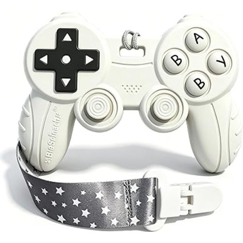Cool Remote Game Control Teething Toy for Babies 0-6 6-12 Months,Game Controller Teether for Gamer Parents,Baby's First Valentines Day Gifts,Silicone Remote Chew Toys（White