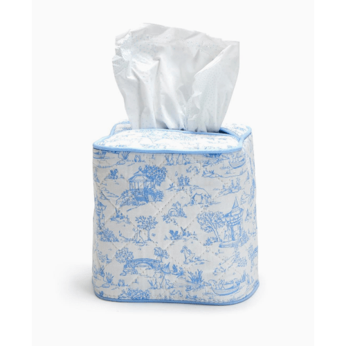 Toile Tissue Box Cover- Blue
