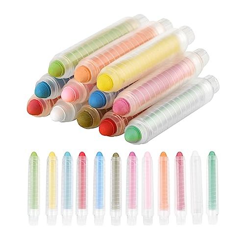 NewFamily Dustless Chalk for Kids, Colored Sidewalk Chalk With Holder,Non-Toxic Washable Toddlers Chalks Drawing Writing for Outdoor Art Play,Blackboard(12 Pcs)