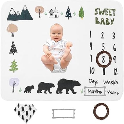 Luka & Lily Baby Milestone Blanket - Ultra Soft Fleece Monthly Milestone Blanket for Baby Girl and Boy - Perfect for Baby's First Year Growth Chart - Monthly Baby Milestone - Bear Print - 60"x40"