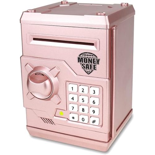 Piggy Bank for Boys Girls, 4 5 6 7 8 9 10 Year Old Girl Boy Birthday Gift Ideas, Electronic Password Money Saving Box ATM, Great Gift Safe Bank Toys for Kids (Rose Gold)