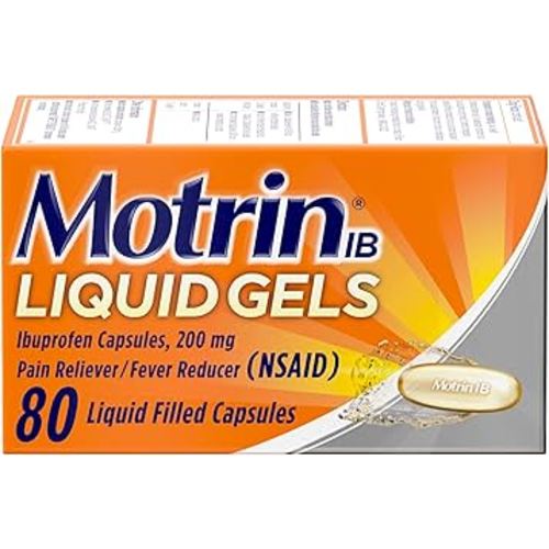 Motrin IB Ibuprofen 200mg Liquid Gels, Ibuprofen Pain Reliever & Fever Reducer for Adults, Relief from Minor Arthritis Pain, Muscle Aches, Headache, Menstrual Cramps & Backache, 80 ct