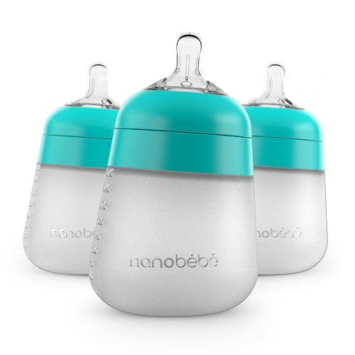 Nanobebe Teal 9oz Anti-Colic Flexy Silicone Baby Bottles | 3 Pack