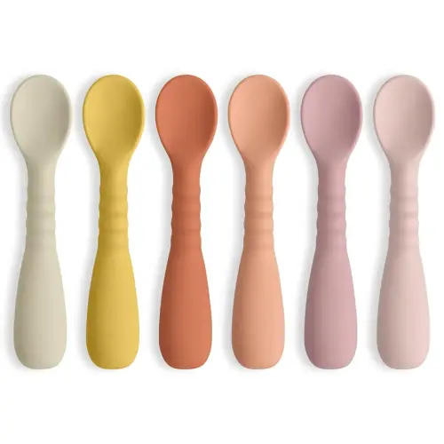 ME.FAN Silicone Baby Feeding Spoons 6 Pack First Stage Infant Spoons - Baby Utensils Soft Training Spoon Self Feeding - Chew Spoon Set for Babies and Toddlers Bright