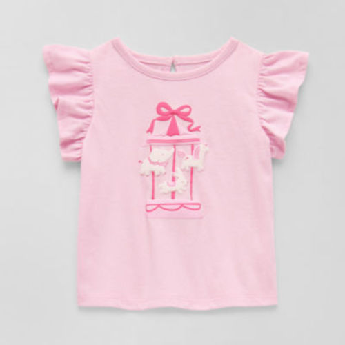 Okie Dokie Baby Girls Round Neck Short Sleeve Graphic T-Shirt