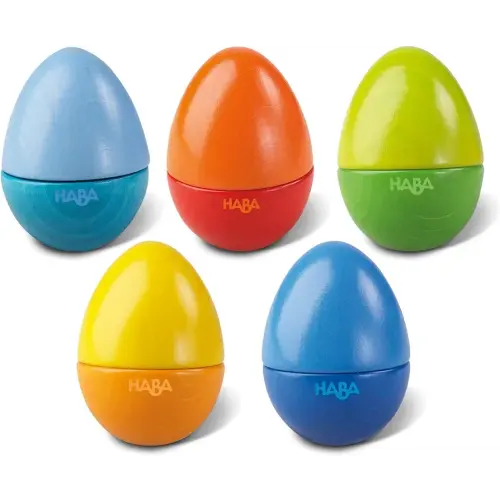 HABA Musical Eggs - 5 Wooden Eggs with Acoustic Sounds, Made in Germany, Kids Musical Instruments, Montessori Toys, Learning Toys & Music Play 2 yrs+