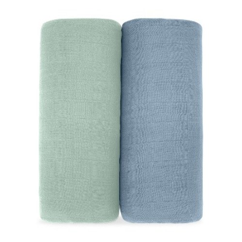 Muslin Swaddle Blankets Neutral Receiving Blanket For Boys And Girls By Comfy Cubs - Pack of 2 - Pacific Blue and Fern