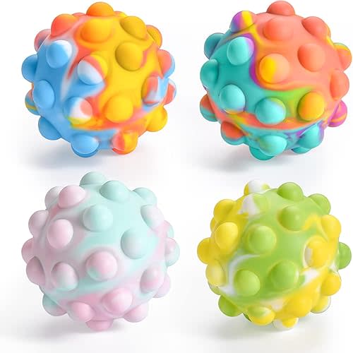 Pop It Ball,Easter Basket Stuffers 3D Silicone,Anti-Anxiety Squeeze Sensory Toy for Kids Adults Over 3 Years (4 Pack)