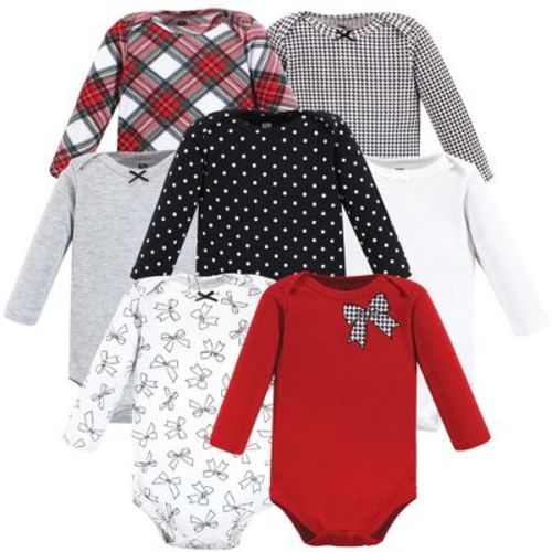Hudson Baby Infant Girl Cotton Long-Sleeve Bodysuits, Winter Bows 7-Pack, 3-6 Months