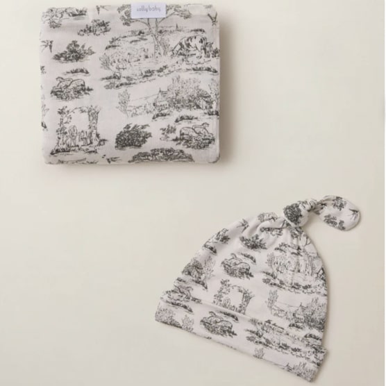 Charcoal Toile Swaddle + Hat Set