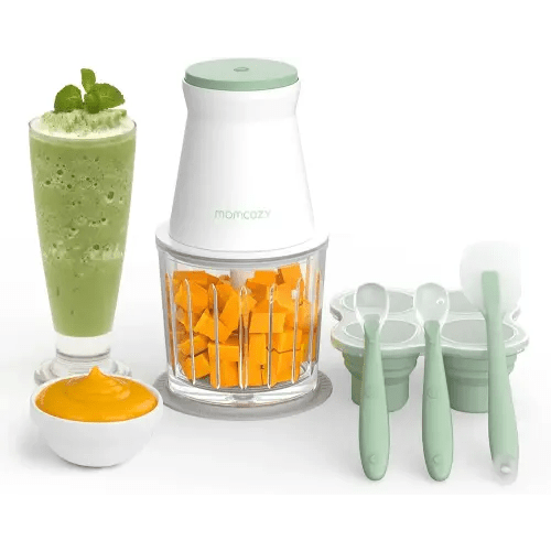 Momcozy 9-in-1 Baby Food Maker & Blender Set, 7-Second Quick Soft Food Prep for Baby, 20oz Baby Food Processor for Meat, Vegetable, Fruit with Baby Food Containers, Food Freezer Tray, Silicone Spoons