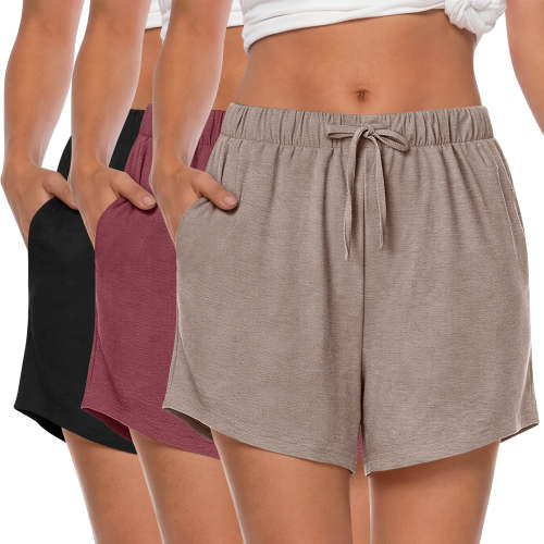 MOSHU 3 Pack Womens Pajamas Shorts Drawstring Pj Shorts for Women Casual Sleep Lounge Shorts with Pockets