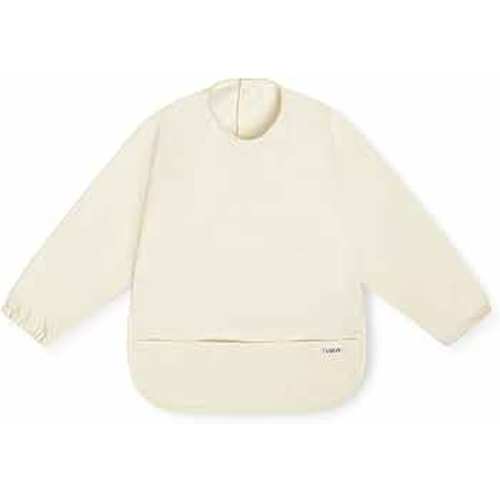 Lalo Smock Bib - Long Sleeve Baby Bib, Elastic Cuffs for Comfort, Large Catch-All Pocket, Waterproof Recycled Polyester - Durable Baby Smock Bib for Mealtime & Playtime - Ages 6-24 Mo. - Oatmeal