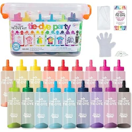 Tulip One-Step Tie-Dye Party, 18 Pre-Filled Bottles, Creative Group Activity, All-in-1 Fashion Design Kit, 1 Pack, Rainbow