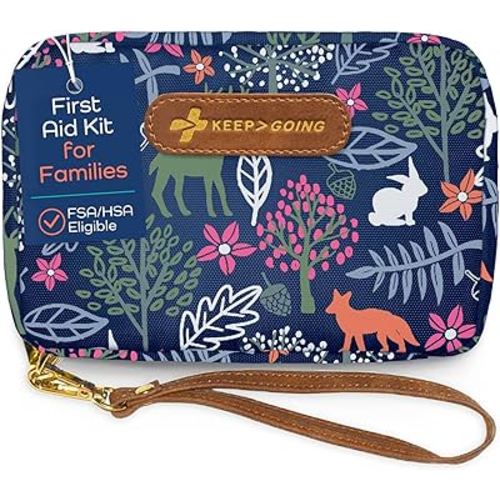 KeepGoing Travel First Aid Kit for Kids – 130 Pc. for Car, Home, Purse, Diaper Bag & Backpack with Latex-Free Bandages - Mini First Aid Kit Travel Size TSA-Approved