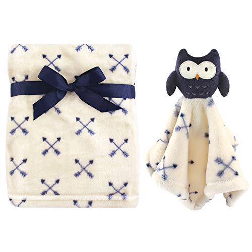 Hudson Baby Unisex Baby Plush Blanket with Security Blanket, Blue Owl, One Size