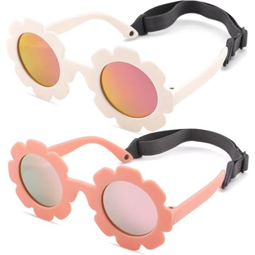 COASION Bendable Flexible Polarized Newborn Baby Flower Sunglasses with Strap for Infant Girls Boys Age 0-24 Months