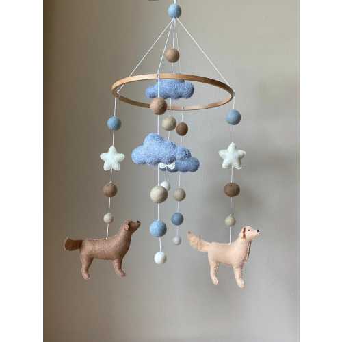 Dog mobile for nursery, golden retriever dog baby mobile, gender neutral mobile, Puppy cat mobile felt, Felt ball mobile crib, boho nursery