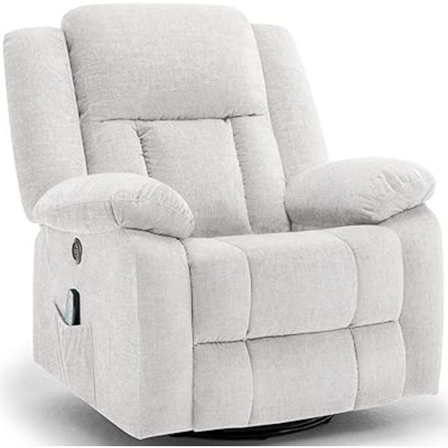 Rocker Recliner Chair, Glider Recliner Chairs for Adults, 360° Swivel Recliner with Massage and Heating, Rocking Recliner Chair with Side Pockets and USB for Living Room, Nursery, Bedroom