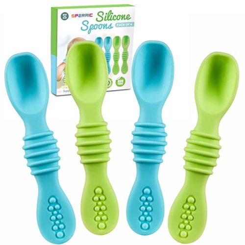 Silicone Baby Spoons for Baby Led Weaning 4-Pack, First Stage Baby Feeding Spoon Set Gum Friendly BPA Lead Phthalate and Plastic Free, Great Gift Set - CDXV-2