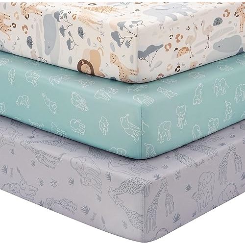 Baby Crib Sheets for Boys Girls, Fitted Crib Sheet Neutral 3 Pack for Standard Crib and Toddler Mattress, Breathable Soft Microfiber Baby Sheet 28x52x8in Elephant