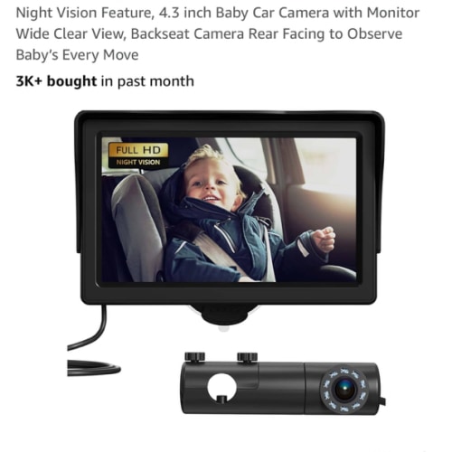 GROWNSY Baby Car Camera, HD Display Baby Car Mirror with Night Vision Feature, 4.3 inch Baby Car Camera with Monitor Wide Clear View, Backseat Camera Rear Facing to Observe Baby’s Every Move