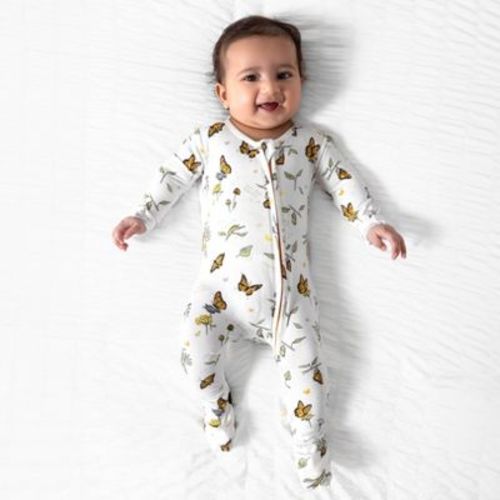 Bellabu Bear Baby Monarch Butterfly Bamboo Convertible Footie White 3-6 Months