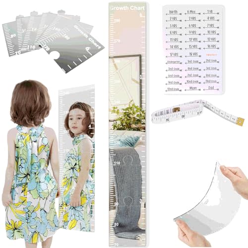 Growth Chart Mirror, Mirror Growth Chart for Wall, 70-180cm Height Chart for Kids, Puzzle Mirror Growth Chart for Kids, Kids Room Wall Growth Chart Bedroom Wall Decor, Foldable Height Measuring Mirror