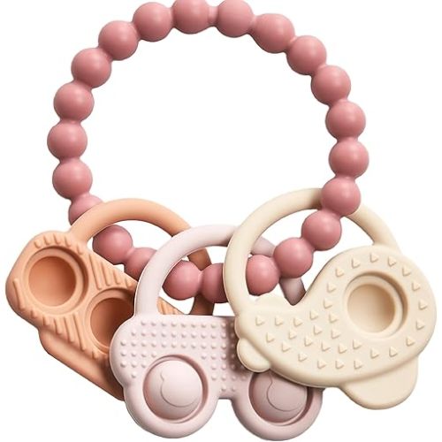 Baby Teether for Teething Relief, Silicone Teethers for Babies, Baby Chew Toys Beige