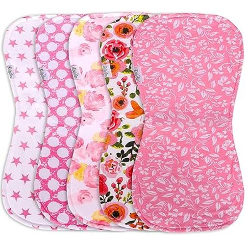 5 Pack Organic Cotton Baby Burp Cloths – 3 Layer, 21"x10" Large, Ultra Soft & Absorbent Burping Rags for Newborns – Infant Towels for Milk Spit Up