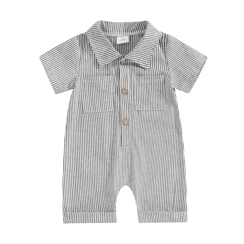 BemeyourBBs Newborn Baby Boy Summer Clothes Stripe Short Sleeve Dress Shirt Romper Button Jumpsuit Gentleman One Piece Outfit