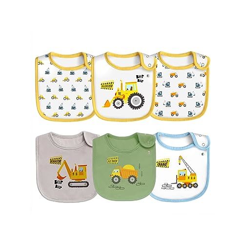 Maiwa 6 Pack Waterproof Cotton Baby Bibs with Snaps for baby boys girls teething drooling and feeding